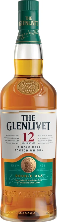 Garrafa do The Glenlivet 12 anos Double Oak em fundo branco